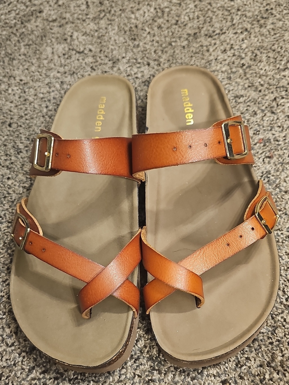 Steve Madden Brown Leather Double Buckle Sandals